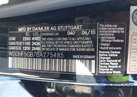 2011 Mercedes-Benz E 350 z USA, uszkodzony, nr VIN WDDHF5GB7BA275485